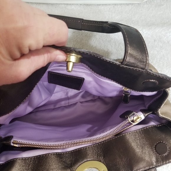 Coach Khaki Copper Sateen Turnlock Satchel - Picture 5 of 11